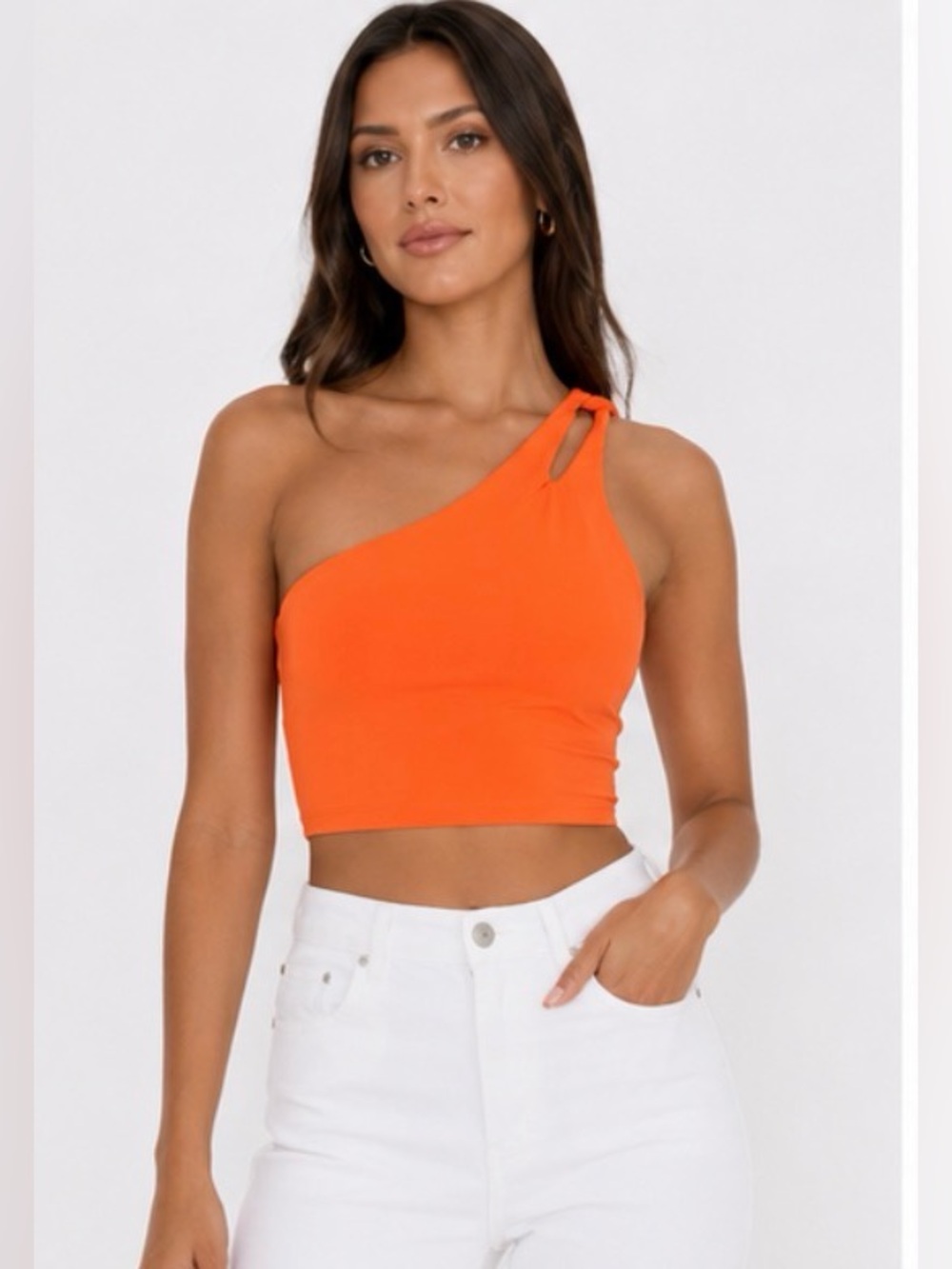 Susana Monaco Twist One-Shoulder Crop Top Size XL Clownfish Orange NWT
